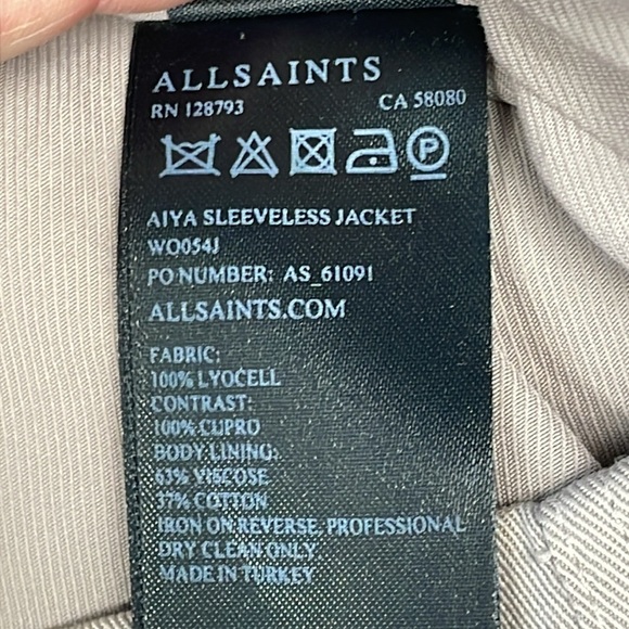 All Saints Aiya Sleeveless Cargo Utility Vest Jacket Gilet Beige Sz 6 - Picture 15 of 15
